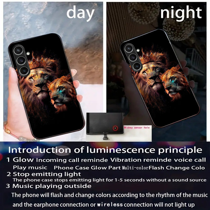 For Samsung Galaxy A16 5G / A16 4G Case Call Flash Series Pattern Printing Tempered Glass + TPU Combo Phone Case - Golden Lion