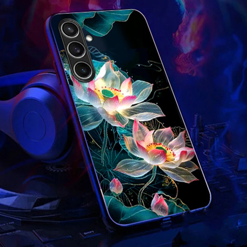 For Samsung Galaxy A16 5G / A16 4G Case Call Flash Series Pattern Printing Tempered Glass + TPU Combo Phone Case - Crystal Lotus