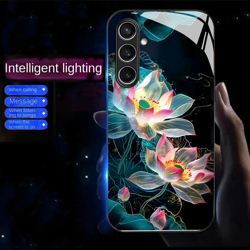 For Samsung Galaxy A16 5G / A16 4G Case Call Flash Series Pattern Printing Tempered Glass + TPU Combo Phone Case - Crystal Lotus