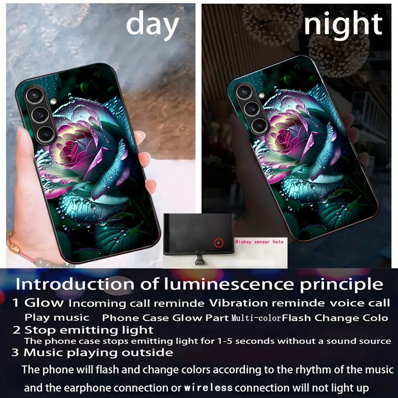 For Samsung Galaxy A16 5G / A16 4G Case Call Flash Series Pattern Printing Tempered Glass + TPU Combo Phone Case - Moon Red Rose