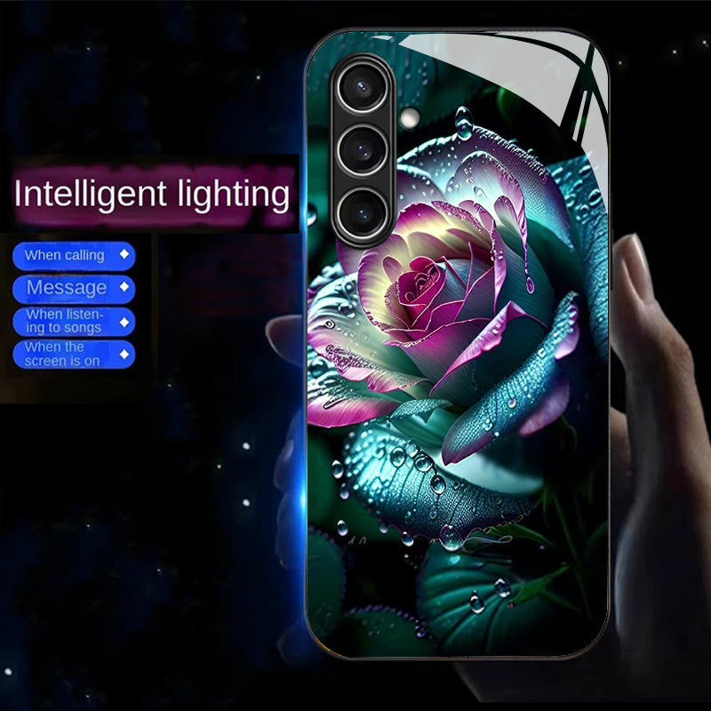 For Samsung Galaxy A16 5G / A16 4G Case Call Flash Series Pattern Printing Tempered Glass + TPU Combo Phone Case - Moon Red Rose