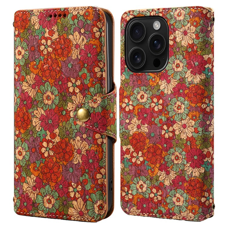 For iPhone 16 Pro Case Flower Printing Stand PU Leather Protective Phone Cover - Summer