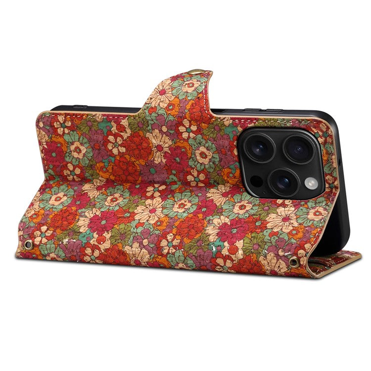 For iPhone 16 Pro Case Flower Printing Stand PU Leather Protective Phone Cover - Summer
