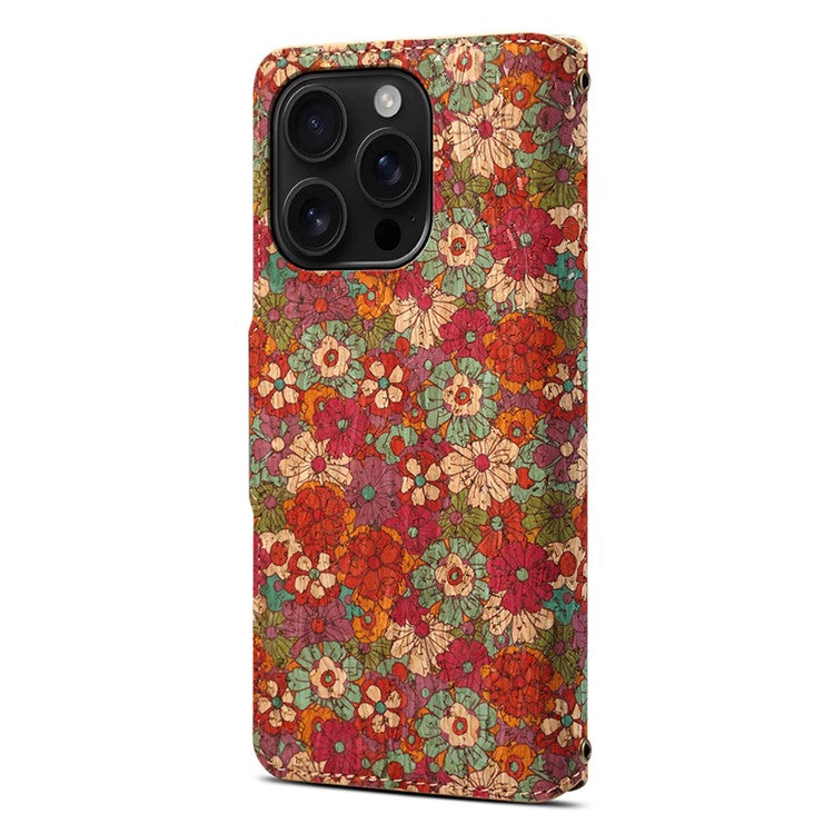 For iPhone 16 Pro Case Flower Printing Stand PU Leather Protective Phone Cover - Summer