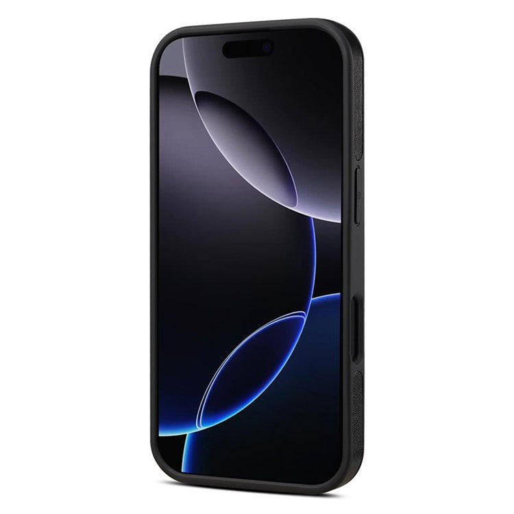 DENIOR For iPhone 16 Case Rotating Magnetic Kickstand Genuine Cow Leather Phone Back Cover - Black