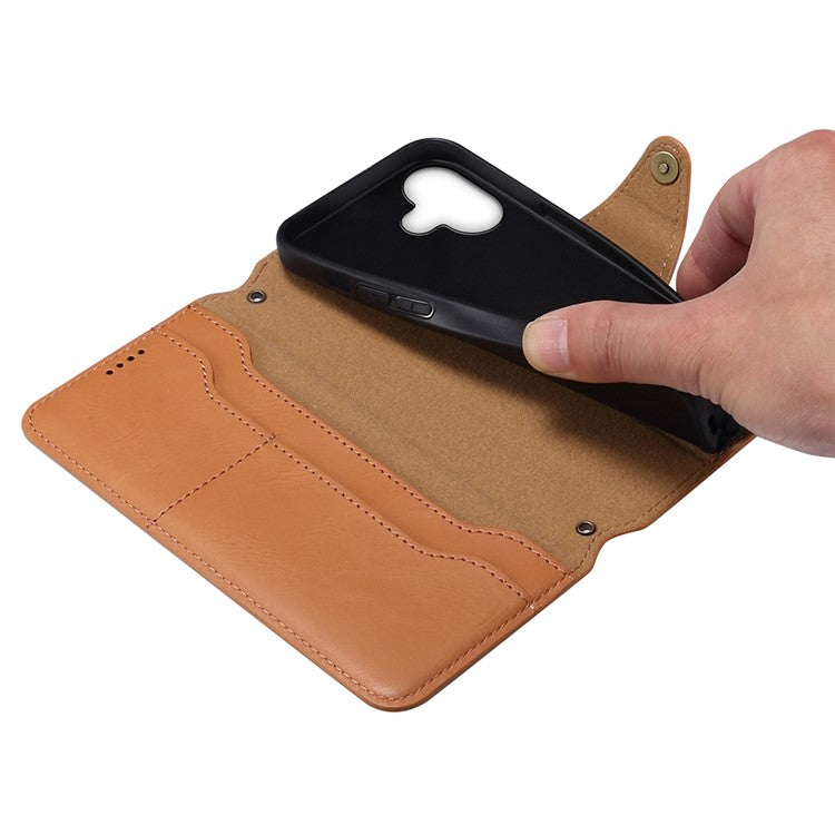 DENIOR For iPhone 16 Case Wallet Cowhide Texture Leather Phone Cover - Black