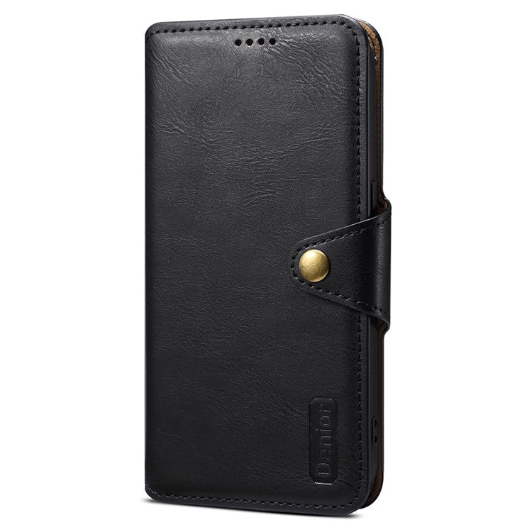 DENIOR For iPhone 16 Case Wallet Cowhide Texture Leather Phone Cover - Black
