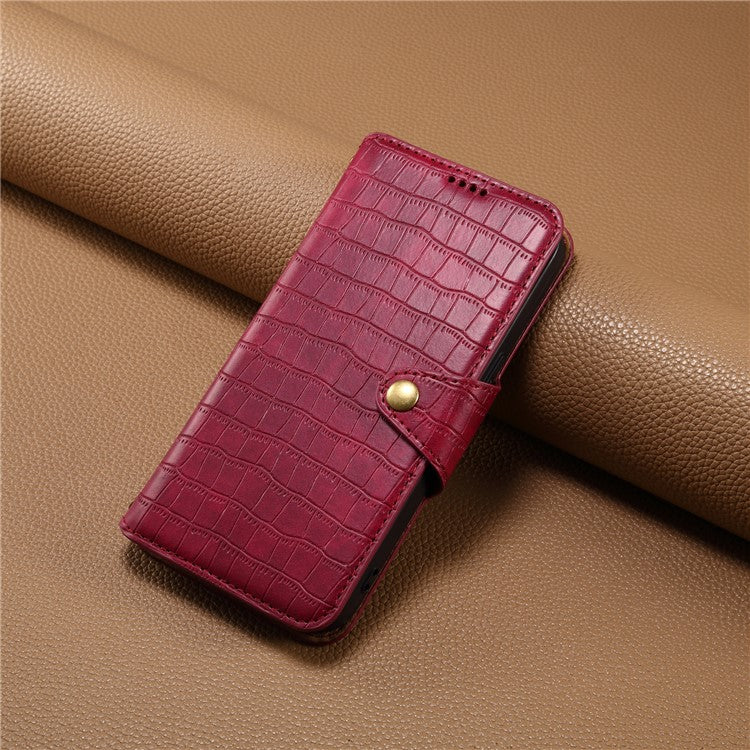 For iPhone 16 Plus Case Wallet Crocodile Texture Leather Phone Cover - Red