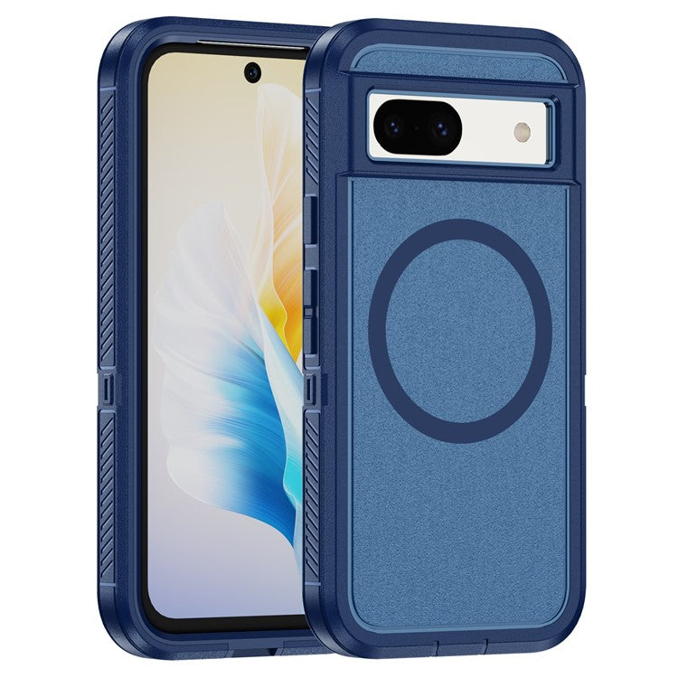 For Google Pixel 8a Case Matte TPU+PC Back Drop-Proof Phone Cover Compatible with MagSafe - Royal Blue + Blue