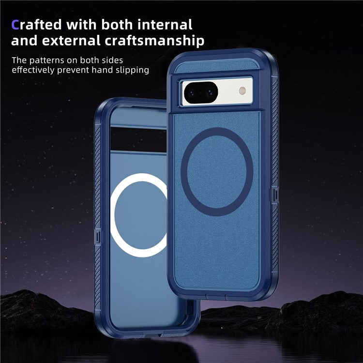 For Google Pixel 8a Case Matte TPU+PC Back Drop-Proof Phone Cover Compatible with MagSafe - Royal Blue + Blue
