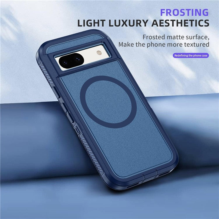 For Google Pixel 8a Case Matte TPU+PC Back Drop-Proof Phone Cover Compatible with MagSafe - Royal Blue + Blue