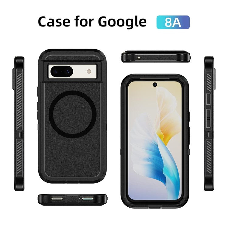 For Google Pixel 8a Case Matte TPU+PC Back Drop-proof Phone Cover Compatible with MagSafe - Black