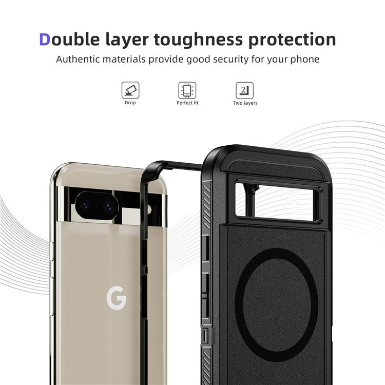 For Google Pixel 8a Case Matte TPU+PC Back Drop-proof Phone Cover Compatible with MagSafe - Black