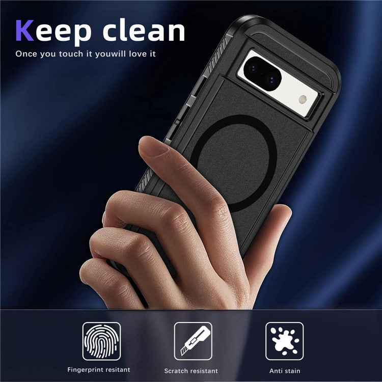 For Google Pixel 8a Case Matte TPU+PC Back Drop-proof Phone Cover Compatible with MagSafe - Black