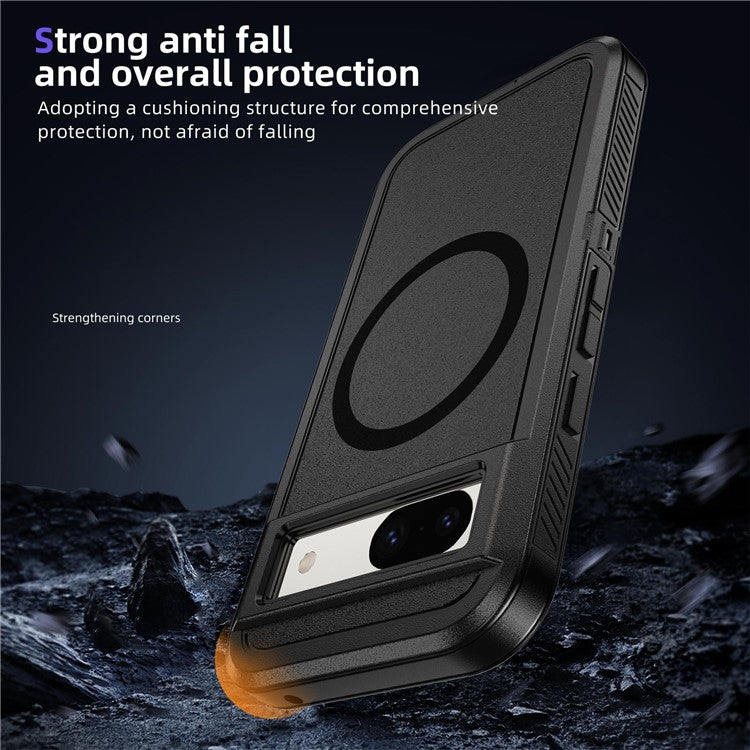 For Google Pixel 8a Case Matte TPU+PC Back Drop-proof Phone Cover Compatible with MagSafe - Black