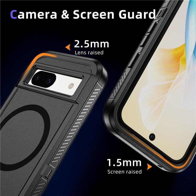 For Google Pixel 8a Case Matte TPU+PC Back Drop-proof Phone Cover Compatible with MagSafe - Black