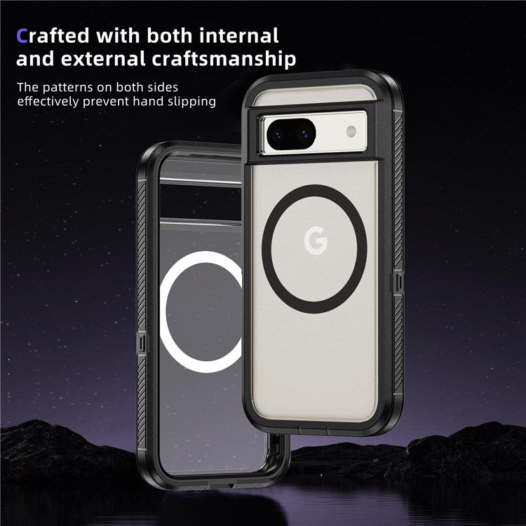 For Google Pixel 8a Case Matte TPU+PC Back Drop-proof Phone Cover Compatible with MagSafe - Black + Transparent