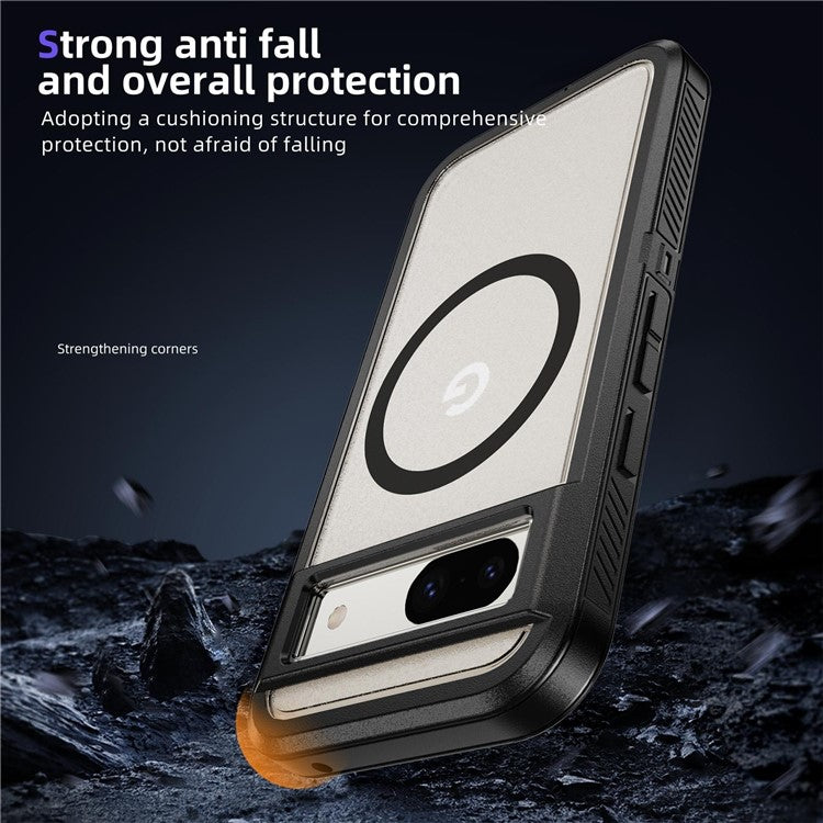 For Google Pixel 8a Case Matte TPU+PC Back Drop-proof Phone Cover Compatible with MagSafe - Black + Transparent