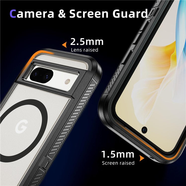 For Google Pixel 8a Case Matte TPU+PC Back Drop-proof Phone Cover Compatible with MagSafe - Black + Transparent