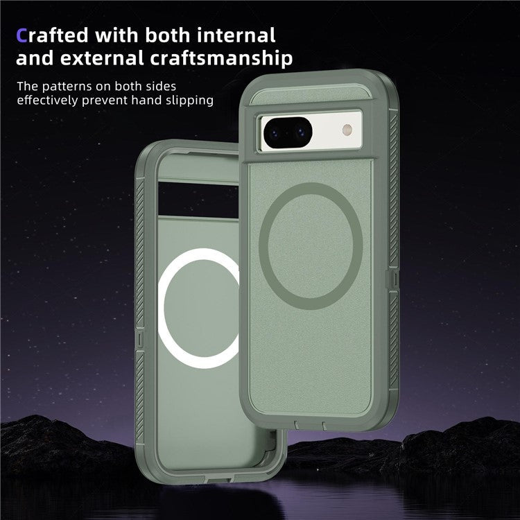 For Google Pixel 8a Case Matte TPU+PC Back Drop-proof Phone Cover Compatible with MagSafe - Grey Green + Green