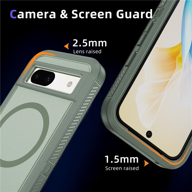 For Google Pixel 8a Case Matte TPU+PC Back Drop-proof Phone Cover Compatible with MagSafe - Grey Green + Green