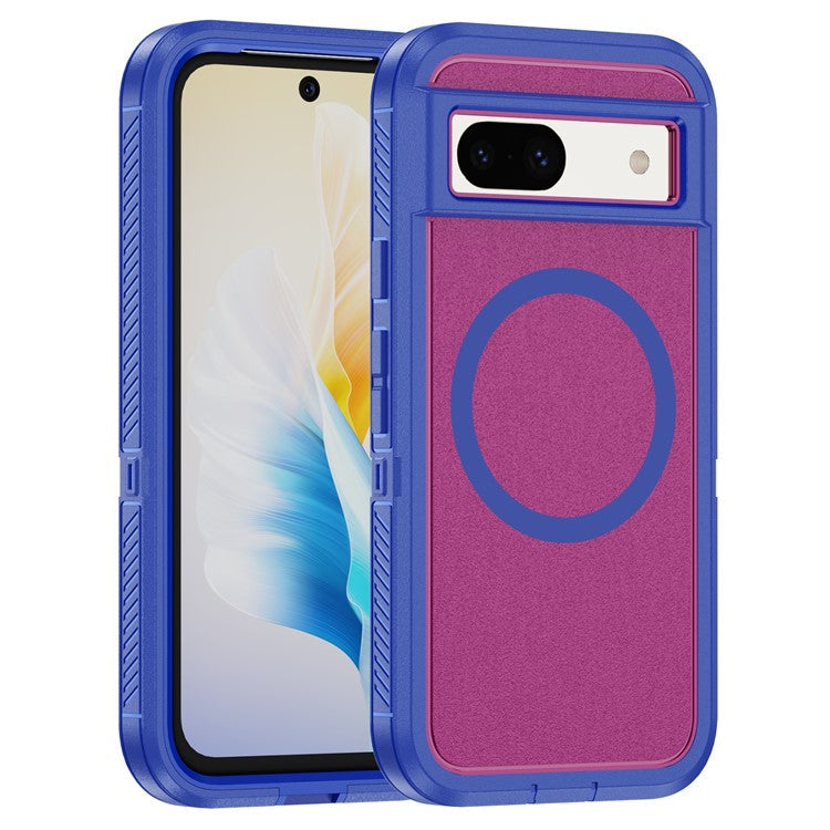 For Google Pixel 8a Case Matte TPU+PC Back Drop-proof Phone Cover Compatible with MagSafe - Blue + Rose