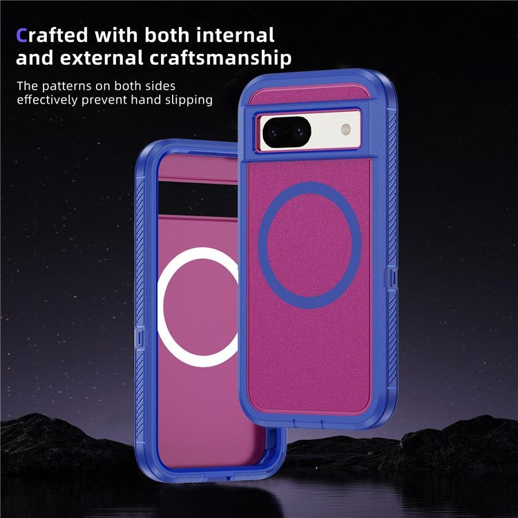 For Google Pixel 8a Case Matte TPU+PC Back Drop-proof Phone Cover Compatible with MagSafe - Blue + Rose