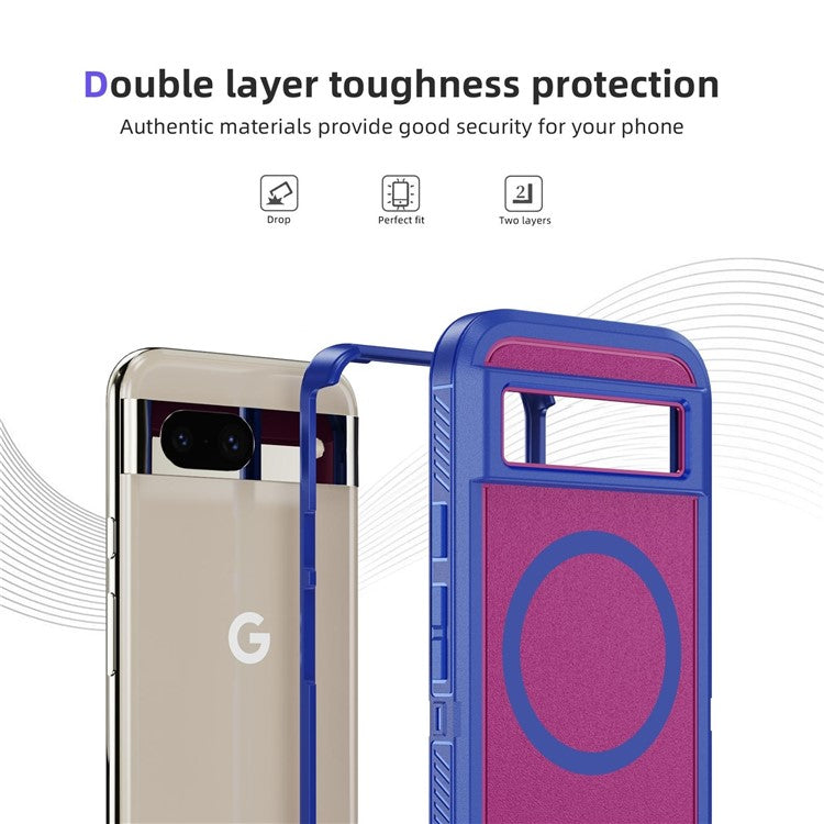 For Google Pixel 8a Case Matte TPU+PC Back Drop-proof Phone Cover Compatible with MagSafe - Blue + Rose