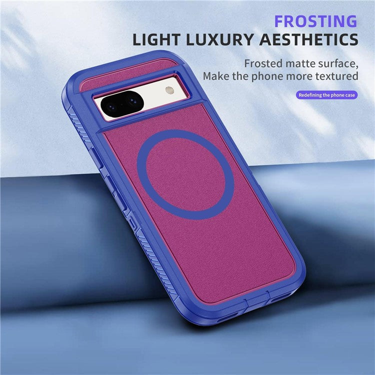 For Google Pixel 8a Case Matte TPU+PC Back Drop-proof Phone Cover Compatible with MagSafe - Blue + Rose