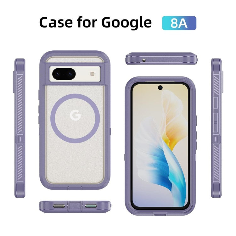 For Google Pixel 8a Case Matte TPU+PC Back Drop-proof Phone Cover Compatible with MagSafe - Light Purple + Transparent