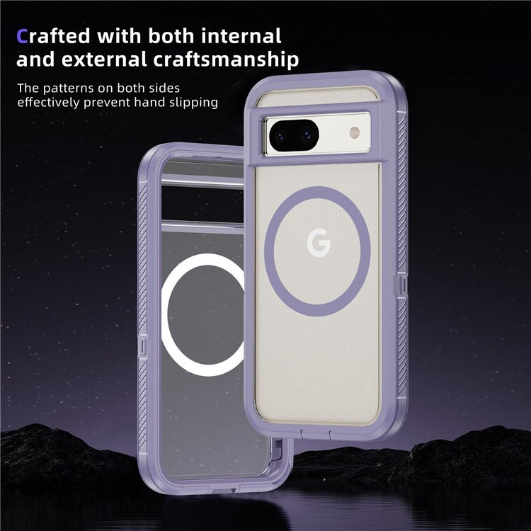 For Google Pixel 8a Case Matte TPU+PC Back Drop-proof Phone Cover Compatible with MagSafe - Light Purple + Transparent