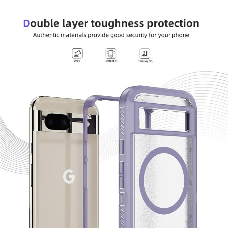For Google Pixel 8a Case Matte TPU+PC Back Drop-proof Phone Cover Compatible with MagSafe - Light Purple + Transparent