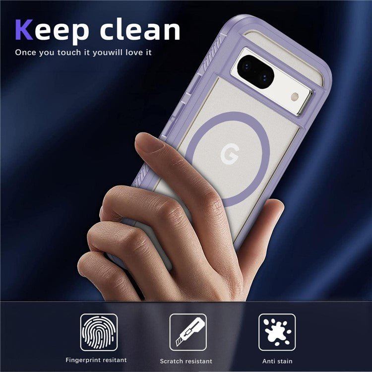 For Google Pixel 8a Case Matte TPU+PC Back Drop-proof Phone Cover Compatible with MagSafe - Light Purple + Transparent