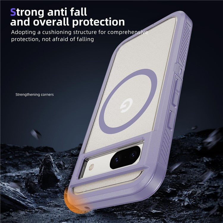 For Google Pixel 8a Case Matte TPU+PC Back Drop-proof Phone Cover Compatible with MagSafe - Light Purple + Transparent