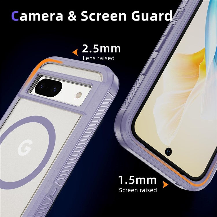 For Google Pixel 8a Case Matte TPU+PC Back Drop-proof Phone Cover Compatible with MagSafe - Light Purple + Transparent