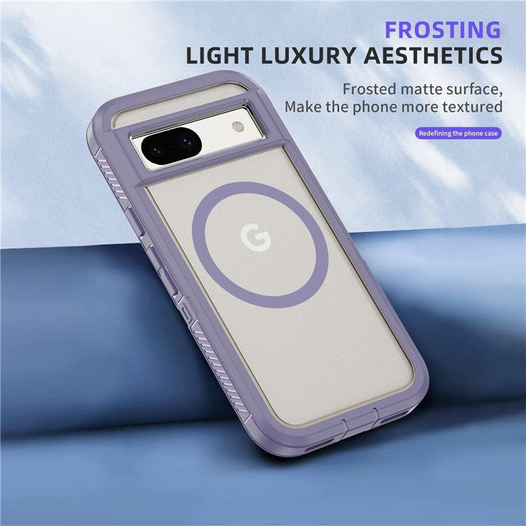 For Google Pixel 8a Case Matte TPU+PC Back Drop-proof Phone Cover Compatible with MagSafe - Light Purple + Transparent