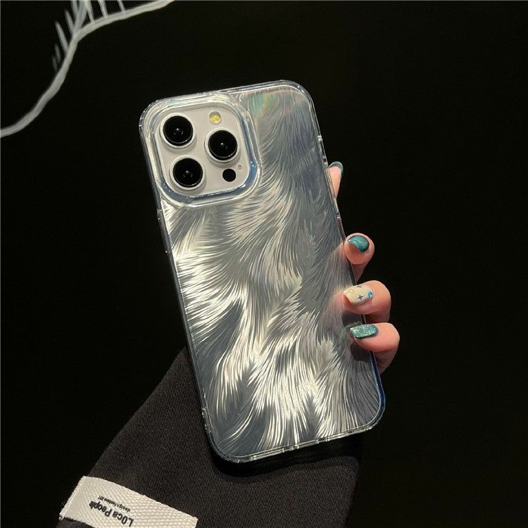 For iPhone 16 Pro Case Fox Tail Pattern Hot Stamping Electroplating Soft TPU Phone Shell - Silver