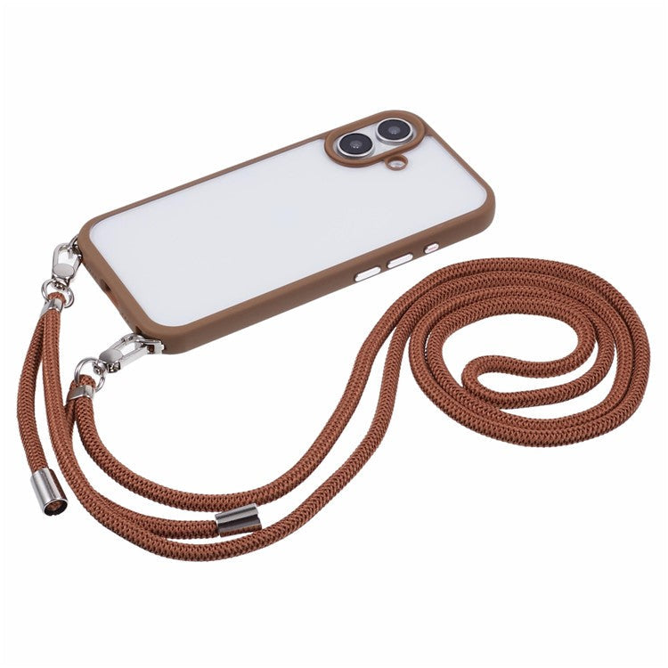 For iPhone 16 Plus Case TPU+PC Crystal Clear Back Cover with Lanyard - Brown