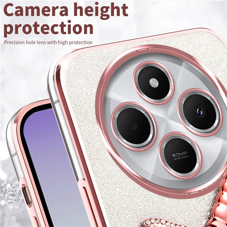 KADEM For Xiaomi Poco C75 4G / Redmi 14R 5G / 14C 4G Case Dragonfly Kickstand TPU Flowers Glitter Phone Cover - Pink