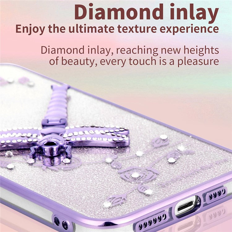KADEM For Xiaomi Poco C75 4G / Redmi 14R 5G / 14C 4G Case Dragonfly Kickstand TPU Flowers Glitter Phone Cover - Pink