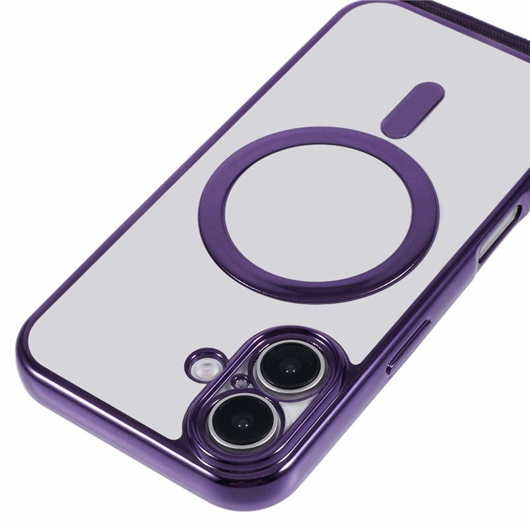 For iPhone 16 Case Compatible with MagSafe Electroplating TPU Cellphone Protector with Long Lanyard - Purple