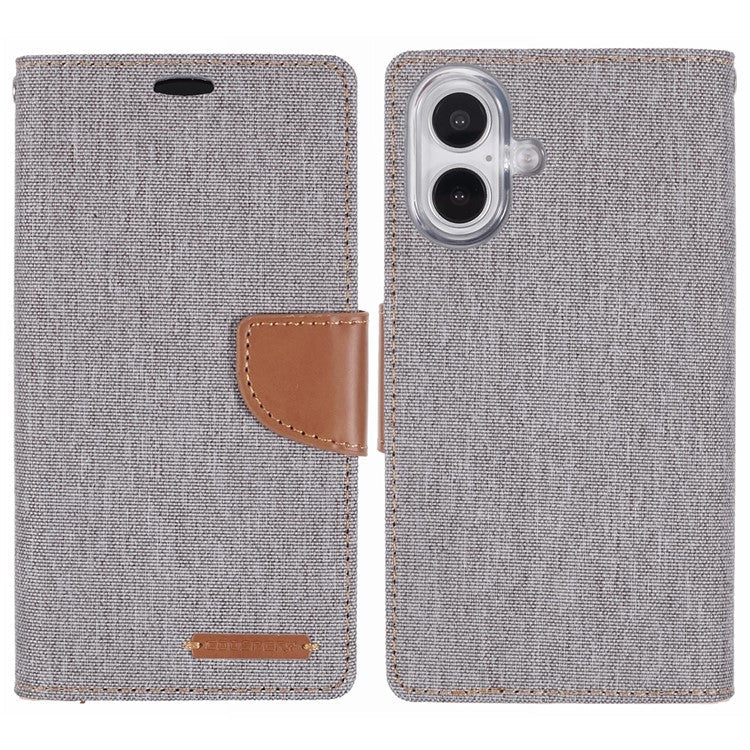 MERCURY GOOSPERY For iPhone 16 Case Canvas Texture Leather Wallet Phone Cover - Grey