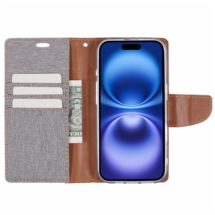 MERCURY GOOSPERY For iPhone 16 Case Canvas Texture Leather Wallet Phone Cover - Grey
