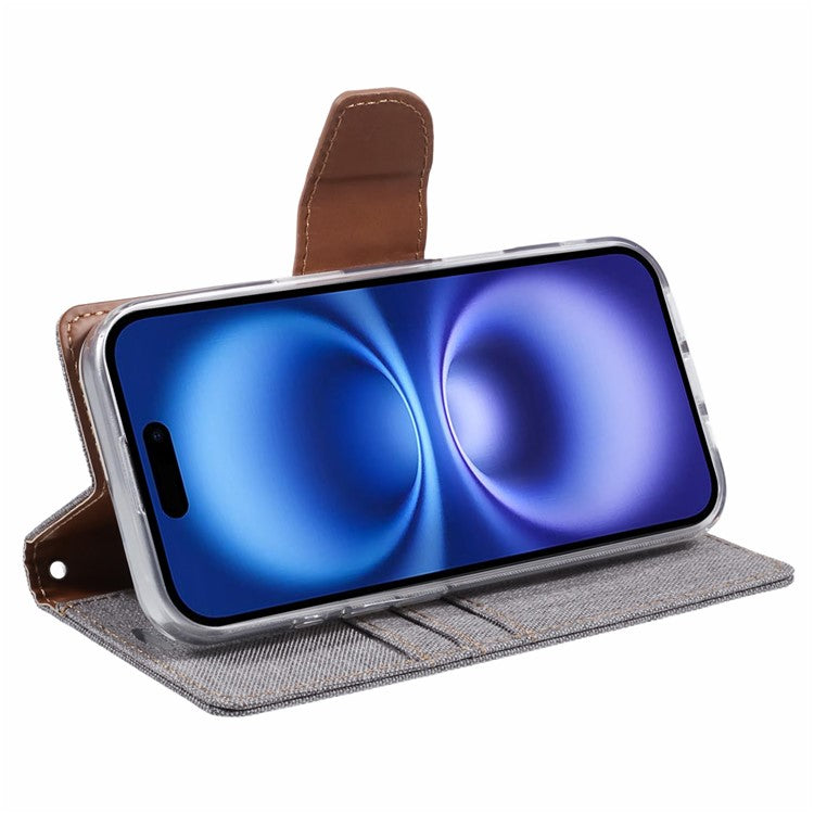 MERCURY GOOSPERY For iPhone 16 Case Canvas Texture Leather Wallet Phone Cover - Grey