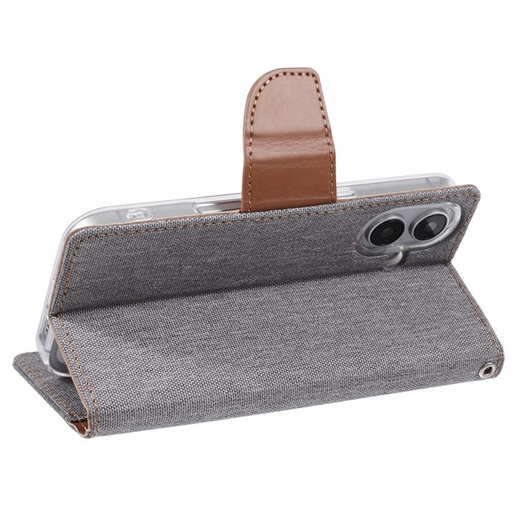 MERCURY GOOSPERY For iPhone 16 Case Canvas Texture Leather Wallet Phone Cover - Grey