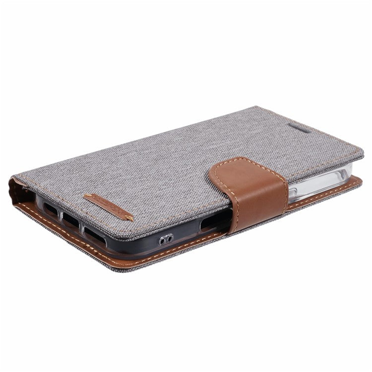 MERCURY GOOSPERY For iPhone 16 Case Canvas Texture Leather Wallet Phone Cover - Grey