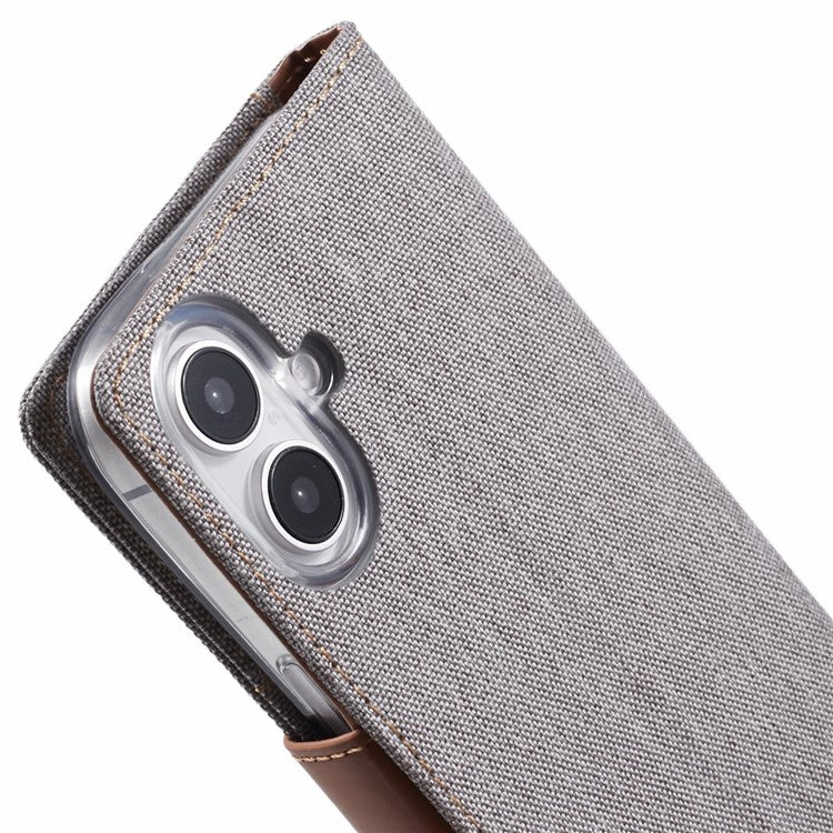MERCURY GOOSPERY For iPhone 16 Case Canvas Texture Leather Wallet Phone Cover - Grey