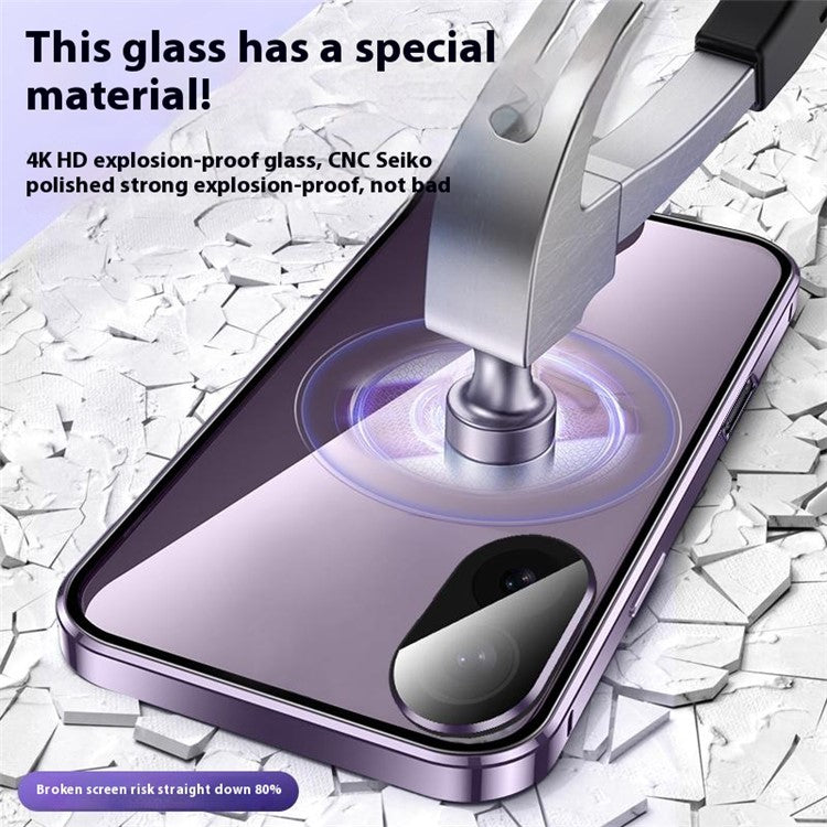 For iPhone 16 Plus Case Magnetic Adsorption Double Sides Tempered Glass+Metal Phone Cover with Buckle - Blue
