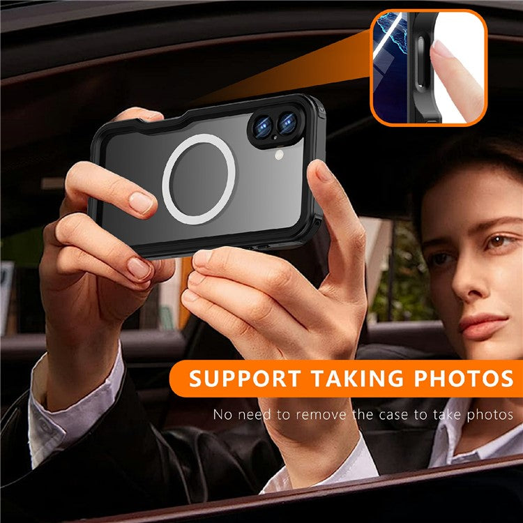REDPEPPER D-UP Series For iPhone 16 Plus Case IP68 Waterproof Clear Back Panel Phone Cover Compatible with MagSafe - Black