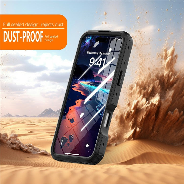 REDPEPPER D-UP Series For iPhone 16 Plus Case IP68 Waterproof Clear Back Panel Phone Cover Compatible with MagSafe - Black